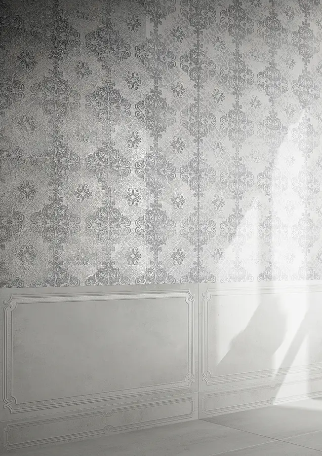 Decorative piece, Effect concrete, Color grey, Style boiserie, Unglazed porcelain stoneware, 60x120 cm, Finish matte